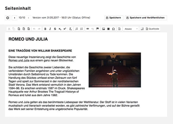 Intuitives User Interface, hier mit WYSIWYG-Editor